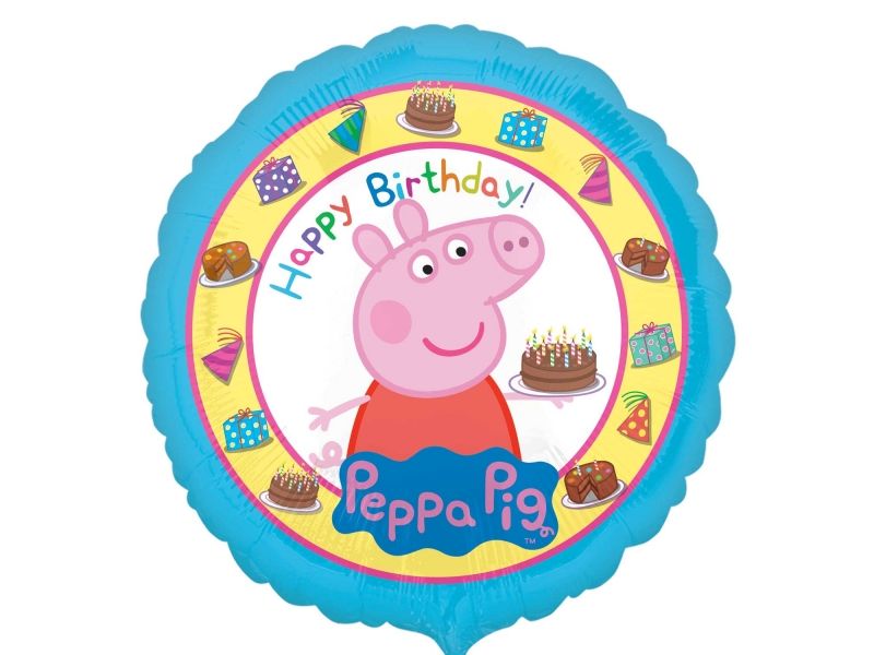 Balon foliowy „Świnka Peppa urodzinowo, Peppa Pig”, 45 cm (18 cali)