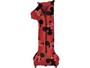 Balon foliowy "cyfra 1", czerwona, Myszka Miki (Mickey Mouse), 66 cm