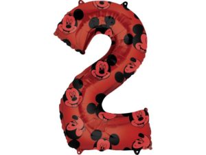 Balon foliowy "cyfra 2", czerwona, Myszka Miki (Mickey Mouse), 66 cm