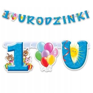 Baner na 1 (pierwsze) urodzinki, 160 cm, niebieski