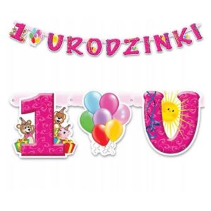 Baner na 1 (pierwsze) urodzinki, 160 cm, różowy
