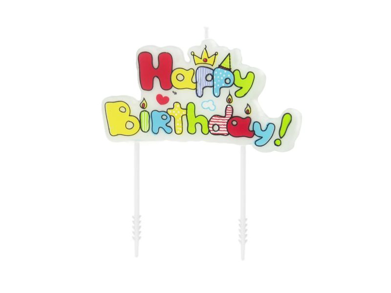 Świeczka urodzinowa "Happy Birthday", kolorowa