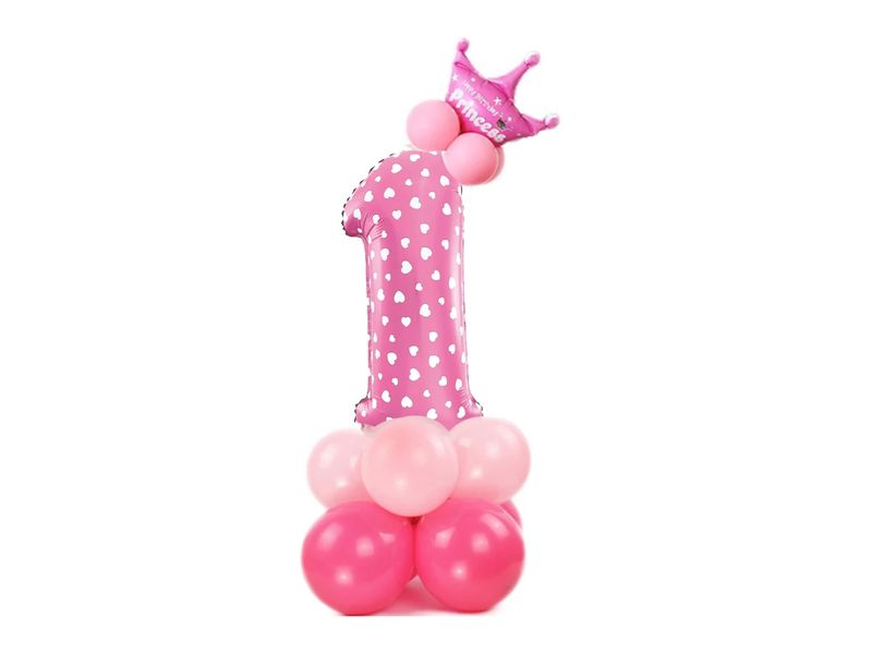 Zestaw balonów na powietrze, cyfra "1", różowy