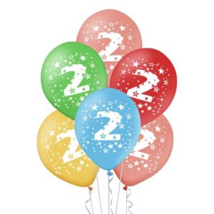 Zestaw balonów kolorowych na urodziny z cyfrą "2", 12 cali, 5 szt.