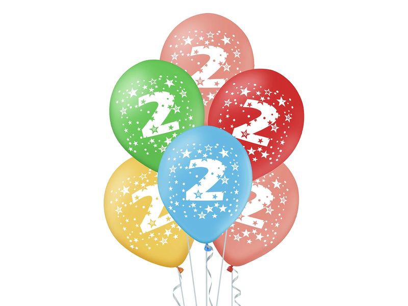 Zestaw balonów kolorowych na urodziny z cyfrą "2", 12 cali, 5 szt.