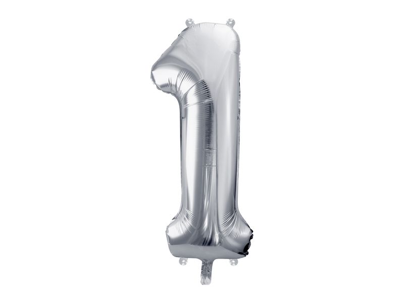 Balon foliowy "cyfra 1", srebrna, 100 cm