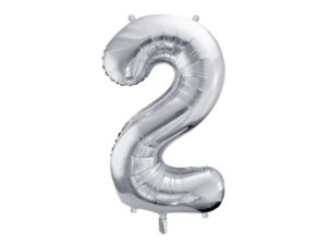 Balon foliowy "cyfra 2", srebrna, 100 cm