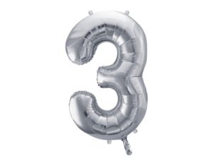 Balon foliowy "cyfra 3", srebrna, 100 cm