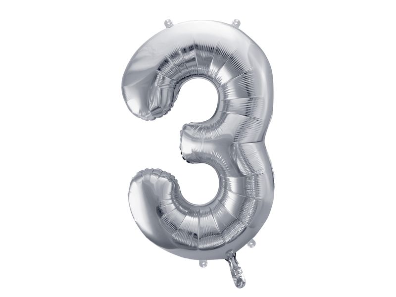 Balon foliowy "cyfra 3", srebrna, 100 cm