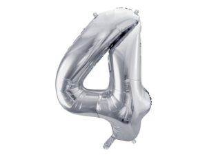 Balon foliowy "cyfra 4", srebrna, 100 cm