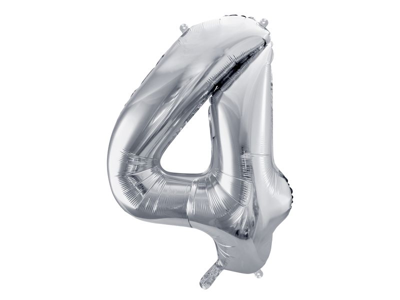 Balon foliowy "cyfra 4", srebrna, 100 cm
