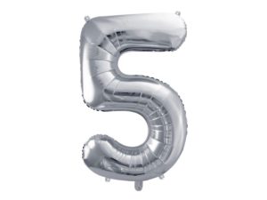 Balon foliowy "cyfra 5", srebrna, 100 cm