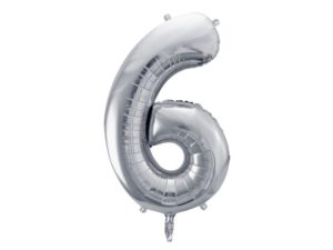 Balon foliowy "cyfra 6", srebrna, 100 cm