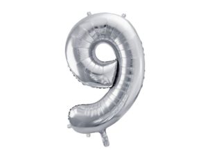 Balon foliowy "cyfra 9", srebrna, 100 cm