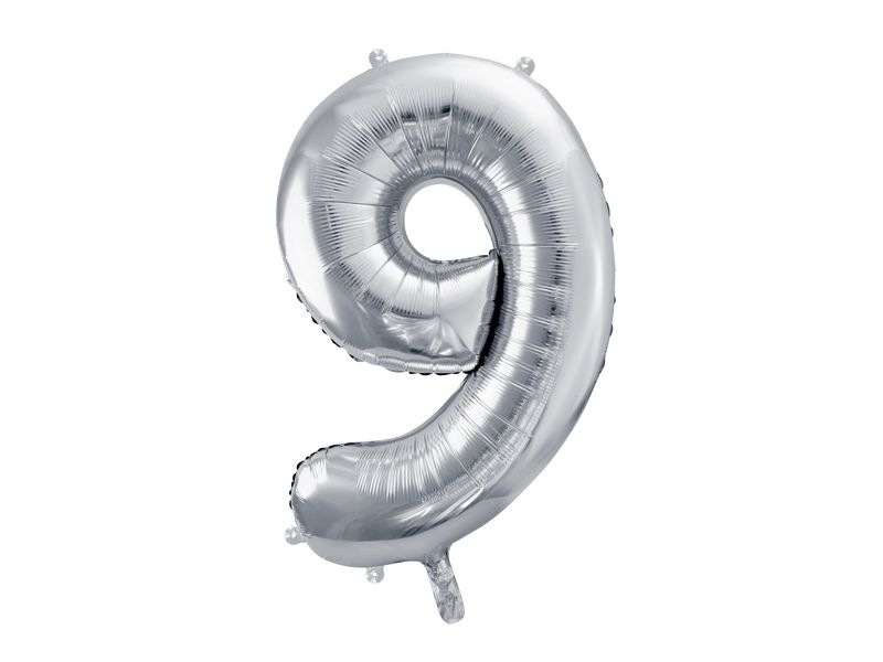 Balon foliowy "cyfra 9", srebrna, 100 cm