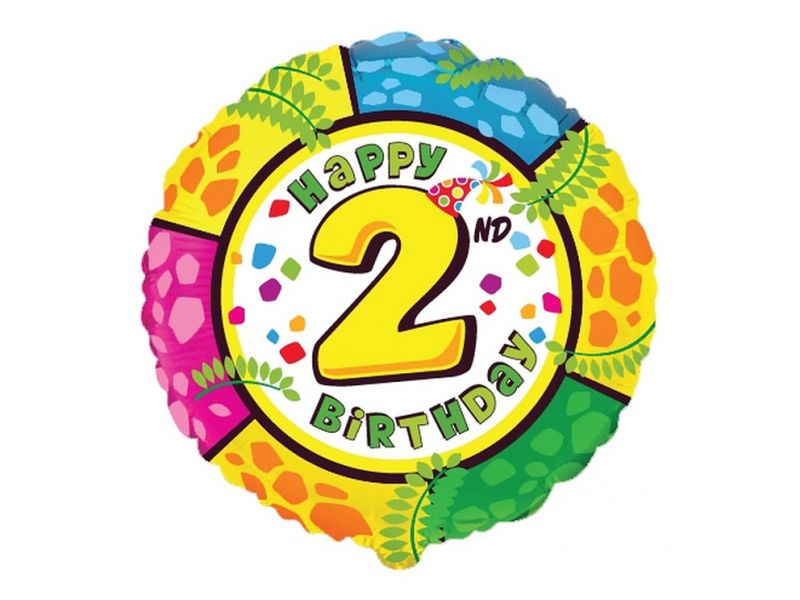 Balon foliowy "Happy Birthday - z cyfrą 2", 45 cm (18 cali)