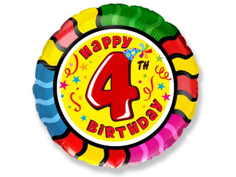 Balon foliowy "Happy Birthday - z cyfrą 4", 45 cm (18 cali)