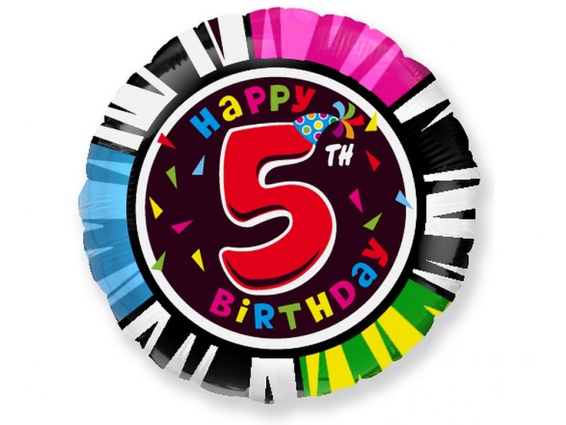 Balon foliowy "Happy Birthday - z cyfrą 5", 45 cm (18 cali)