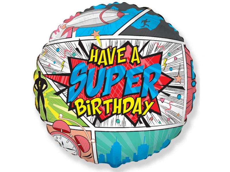Balon foliowy "SuperBirthday - COMIC", 45 cm (18 cali)