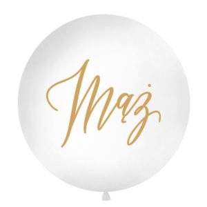 Balon lateksowy "Mąż", 100 cm, biały z nadrukiem złotym