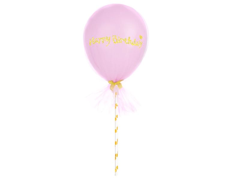 Balon Happy Birthday, różowy z tiulem, 5 cali