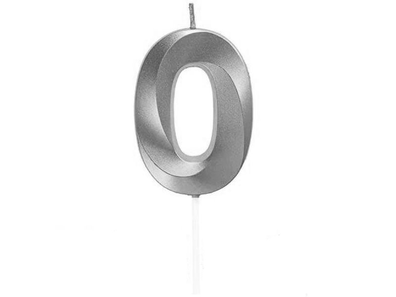Świeczka urodzinowa cyfra "0", srebrna, mini