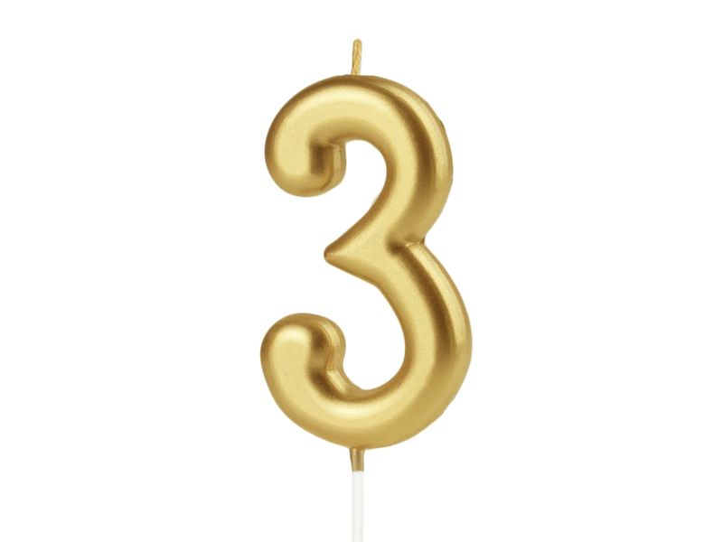 Świeczka urodzinowa cyfra "3", złota