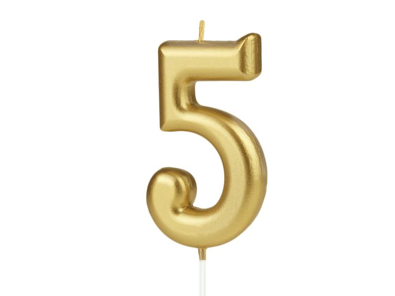 Świeczka urodzinowa cyfra "5", złota