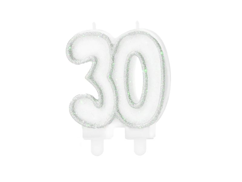 Świeczka urodzinowa cyfra „30”, srebrna