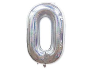 Balon foliowy "cyfra 0", holograficzna srebrna, 100 cm