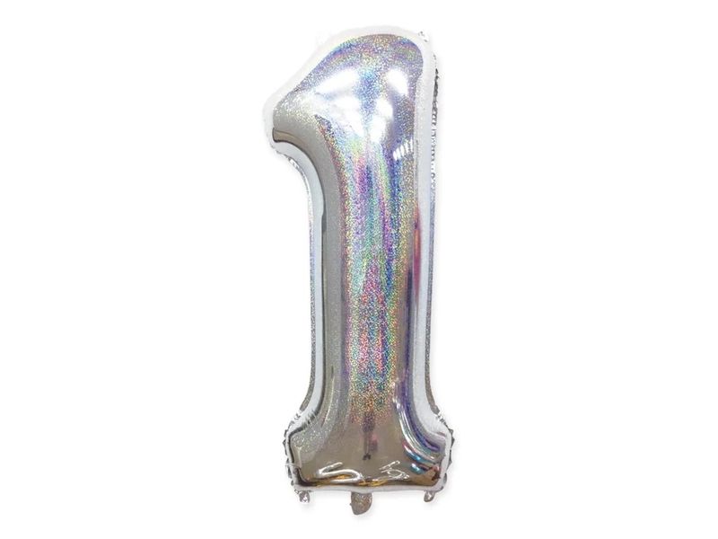 Balon foliowy "cyfra 1", holograficzna srebrna, 100 cm