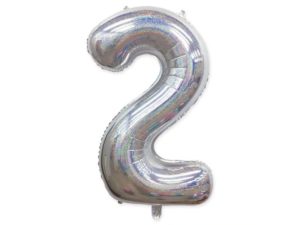 Balon foliowy "cyfra 2", holograficzna srebrna, 100 cm