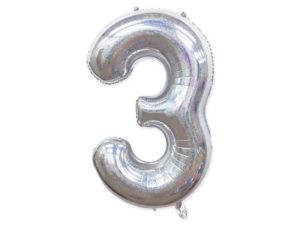 Balon foliowy "cyfra 3", holograficzna srebrna, 100 cm