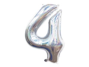 Balon foliowy "cyfra 4", holograficzna srebrna, 100 cm