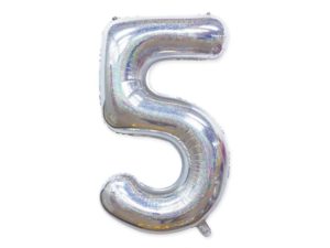 Balon foliowy "cyfra 5", holograficzna srebrna, 100 cm