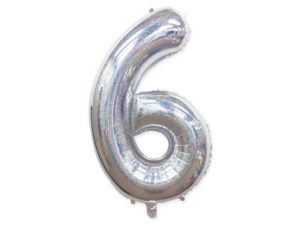 Balon foliowy "cyfra 6", holograficzna srebrna, 100 cm