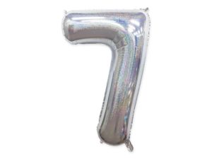 Balon foliowy "cyfra 7", holograficzna srebrna, 100 cm
