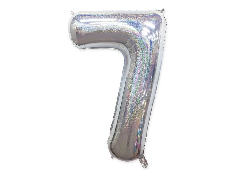 Balon foliowy "cyfra 7", holograficzna srebrna, 100 cm