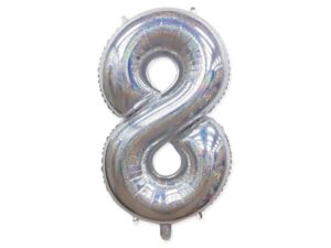 Balon foliowy "cyfra 8", holograficzna srebrna, 100 cm