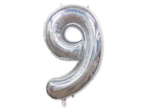 Balon foliowy "cyfra 9", holograficzna srebrna, 100 cm