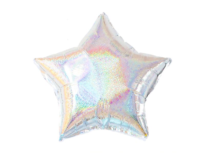 Balon foliowy gwiazda, holograficzny srebrny, 45 cm (18 cali)