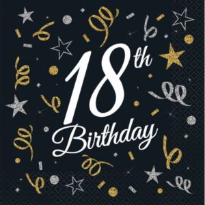 Serwetki, B&C 18th Birthday, 33 cm x 33 cm, 20 szt.