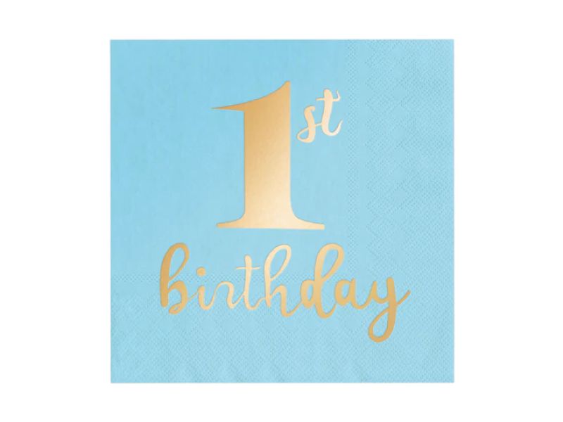 Serwetki, 1st Birthday, niebieskie, 33 cm x 33 cm, 10 szt.