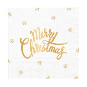 Serwetki, Merry Christmas, białe, 33 cm x 33 cm, 10 szt.