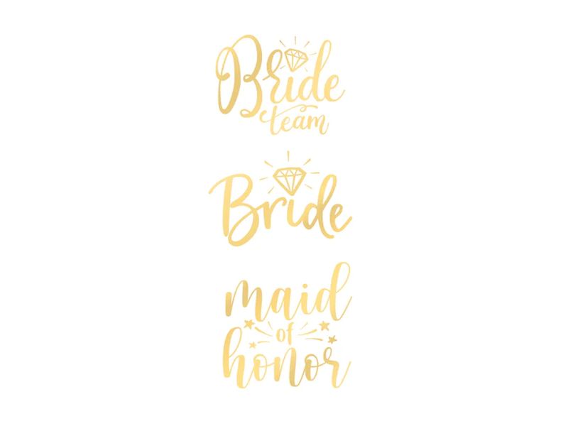 Tatuaże zmywalne, Bride To Be, złote, 13 szt.