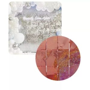 Kurtyna dekoracyjna imprezowa, panelowa, holograficzna różowo złota, 100 cm x 200 cm