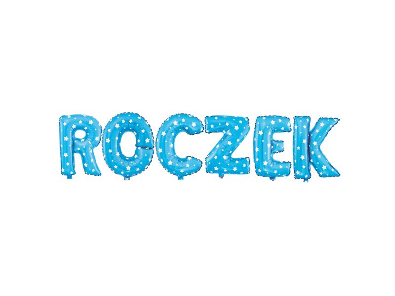 Zestaw balonów foliowych, napis "Roczek", niebieski w gwiazdki, 40 cm