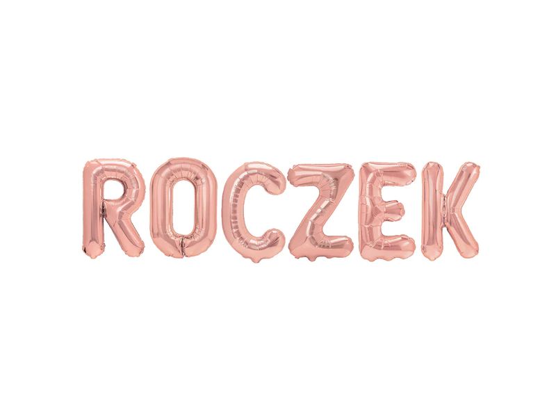 Zestaw balonów foliowych, napis "Roczek", różowo złoty, 40 cm