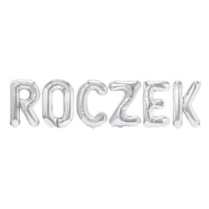 Zestaw balonów foliowych, napis "Roczek", srebrny, 40 cm
