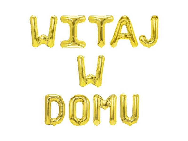 Zestaw balonów foliowych, napis "Witaj w domu", złoty, 40 cm